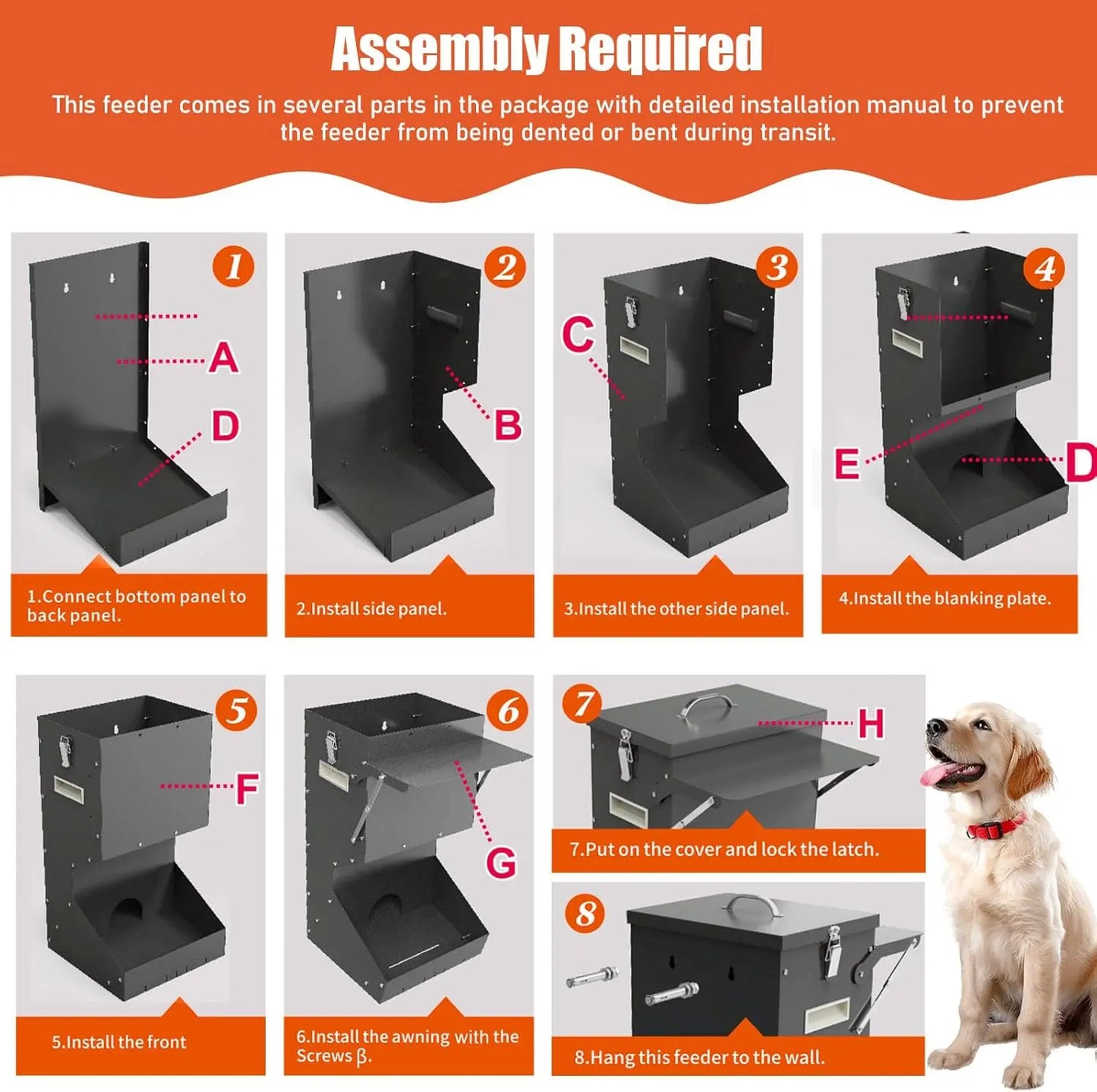 Outdoor Automatic Dog Feeder for Large Breeds - 25 lbs Galvanized Gravity Dog Food Dispenser and Hanging Feeder for Dogs, Chickens, and Farm Animals