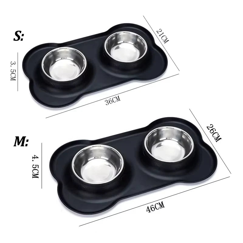 Stainless Steel Slow Feeder Dog Bowl Set with Waterproof Silicone Mat - Non-Slip Feeding Station for All Breed Sizes