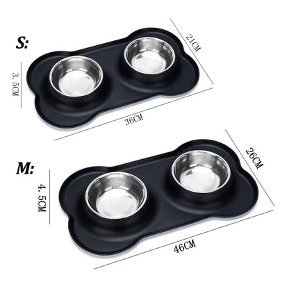 Stainless Steel Slow Feeder Dog Bowl Set with Waterproof Silicone Mat - Non-Slip Feeding Station for All Breed Sizes
