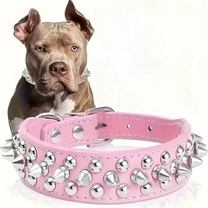 Adjustable PU Leather Punk Rivet Dog Collar for Small Dogs and Cats