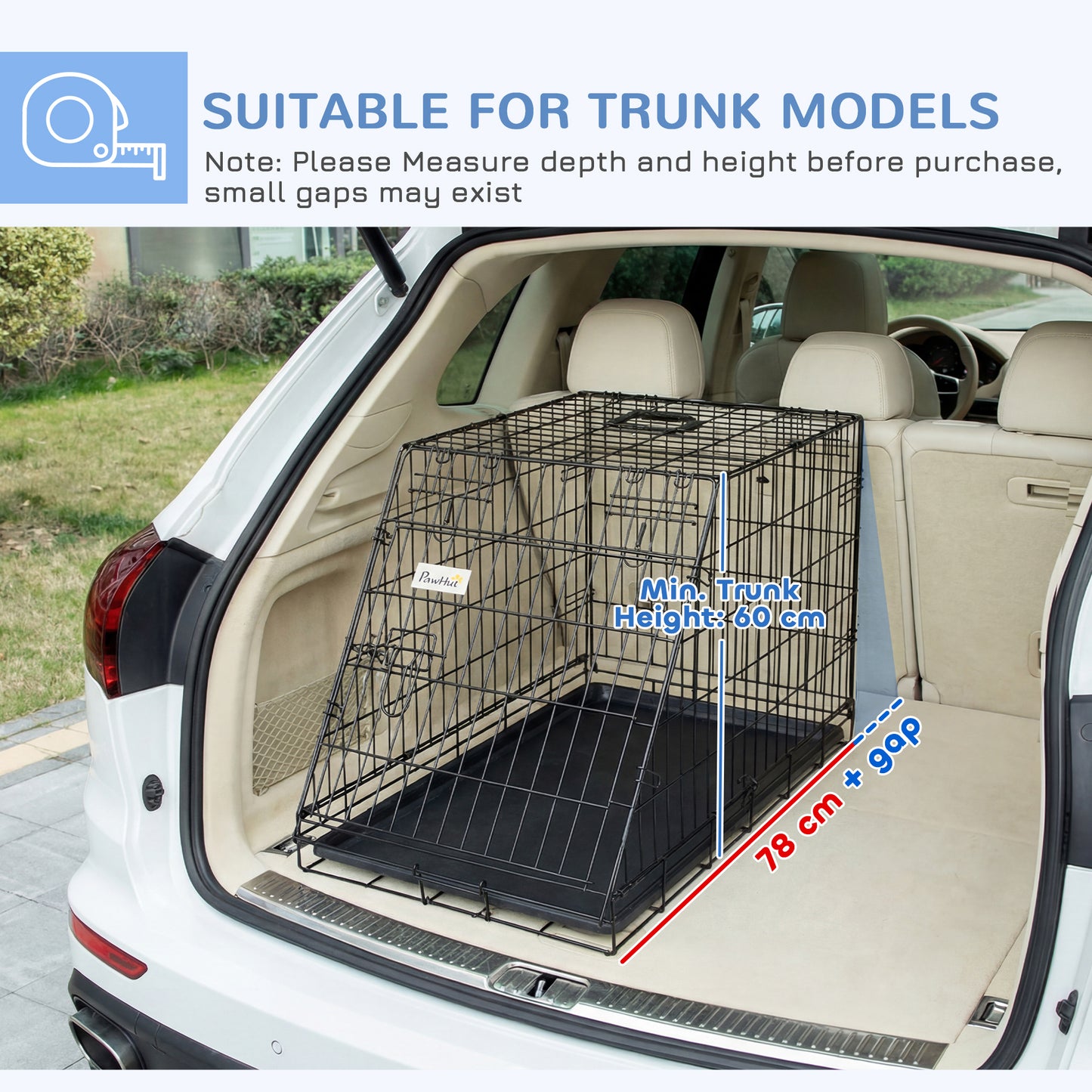 Metal Folding Dog Crate with Removable Tray - 78 x 47 x 55 cm