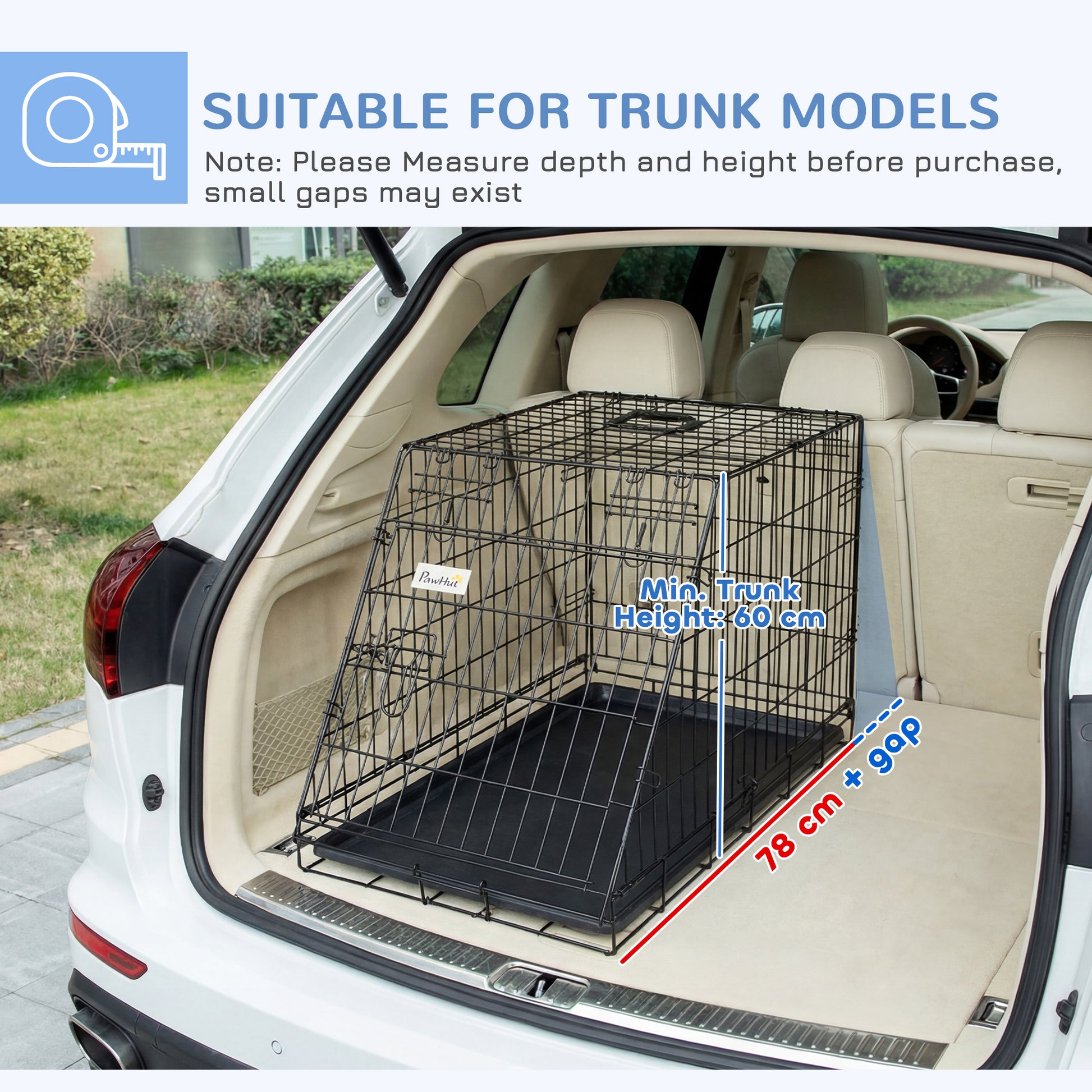 Metal Folding Dog Crate with Removable Tray - 78 x 47 x 55 cm