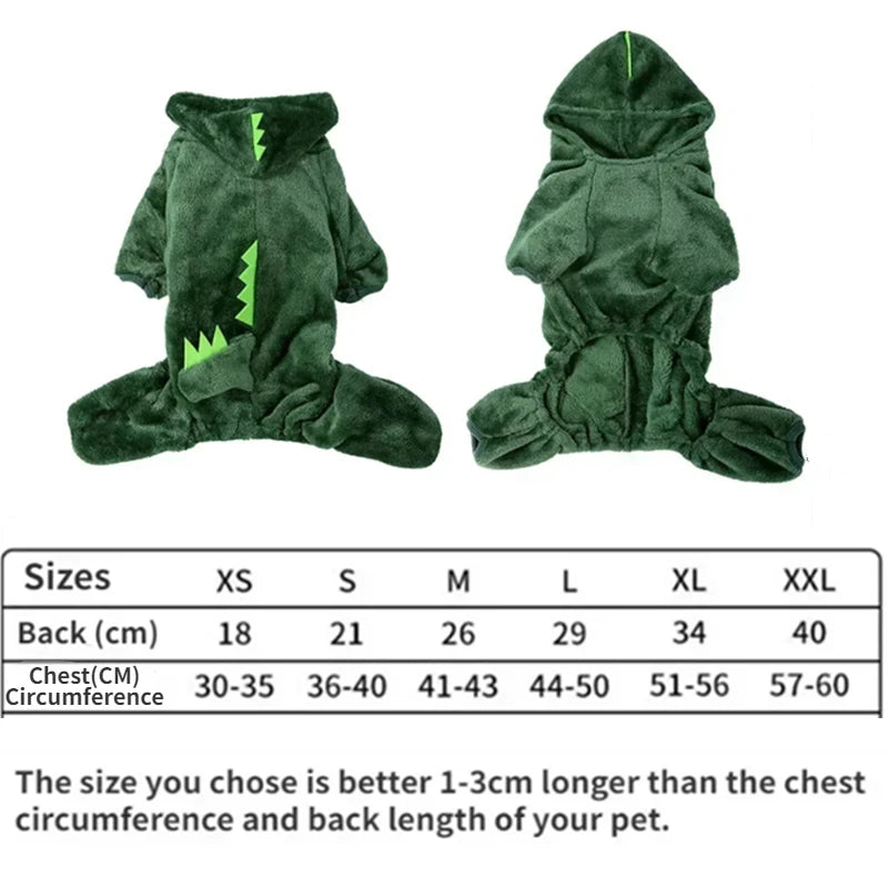 Thickened Warm Blue Dinosaur Hooded Coat for Small to Medium Dogs - Autumn and Winter Pet Apparel