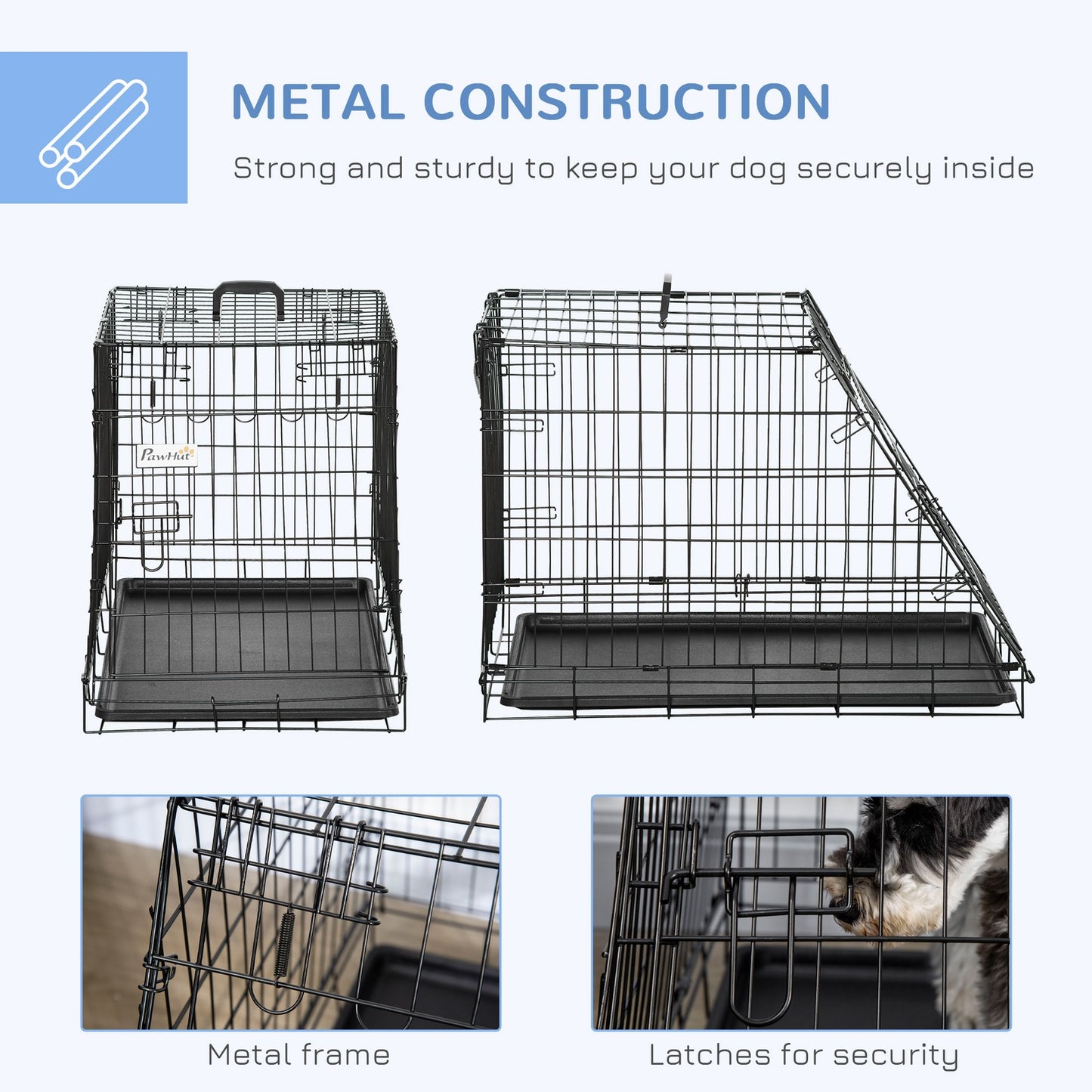 Metal Folding Dog Crate with Removable Tray - 78 x 47 x 55 cm