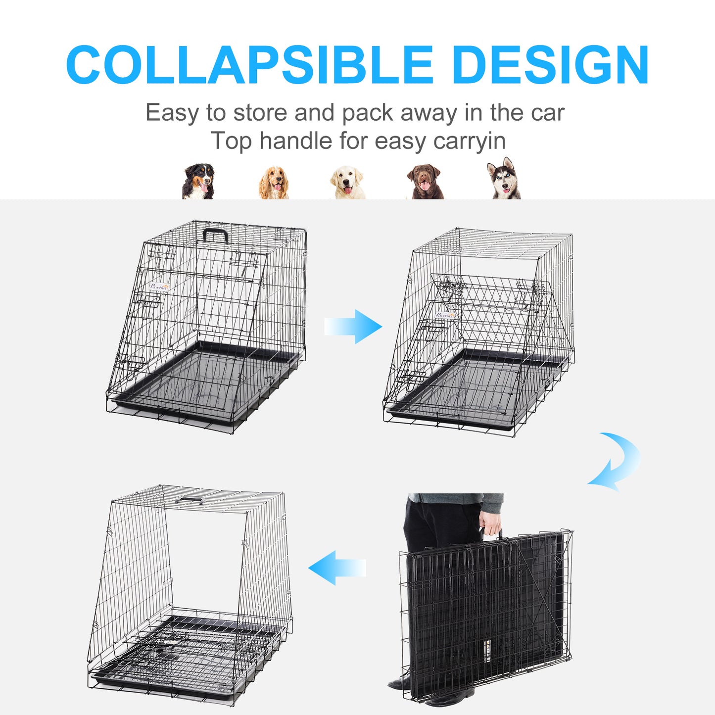 Metal Folding Dog Crate with Removable Tray - 78 x 47 x 55 cm