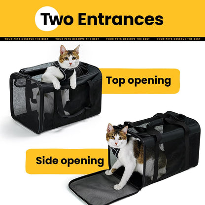 Soft-Sided Cat Carrier Bag - Airline Approved Pet Transport for Small to Medium Cats and Puppies up to 15 lbs, Featuring 4-Sided Mesh and Collapsible Design