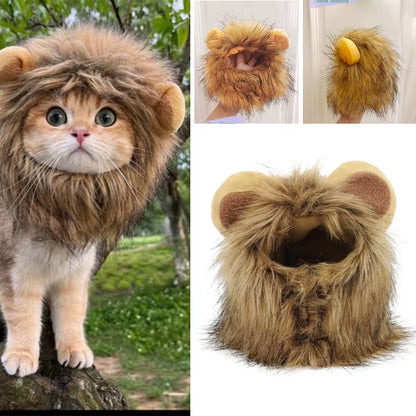 Cat Lion Head Pet Costume Wig Hat - Cute and Funny Decorative Headwear for Halloween