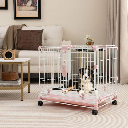 Folding Dog Kennel with Dual Locking Doors and Mobility Wheels