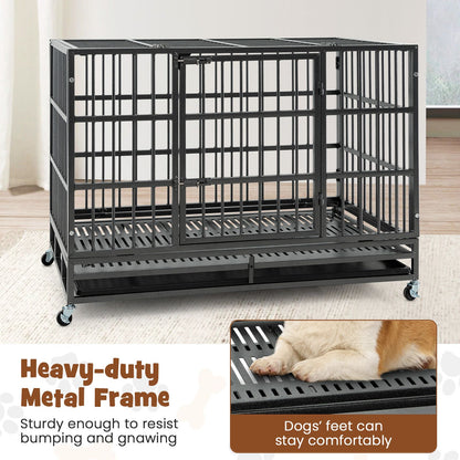 Foldable Metal Dog Cage with Double Doors and Wheels - 96/120 cm