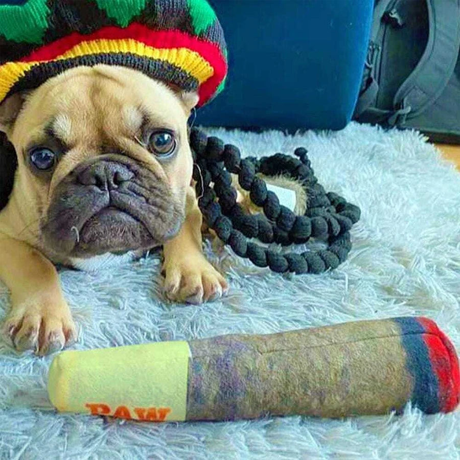 Interactive Plush Dog Toy - Cigar Design Squeaky Chew Toy for Small to Medium Dogs