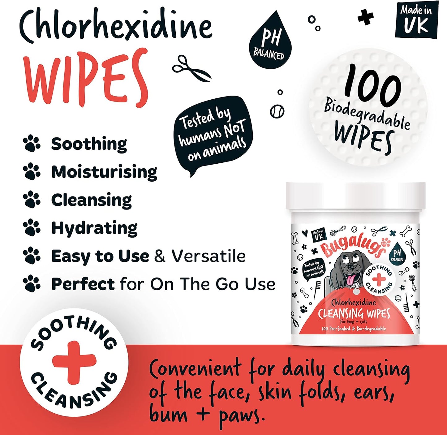 Dog Wipes for Pawly Skin - 100 Biodegradable Dog Grooming Pet Wipes. Use as Dog Ear Wipes, Dog Eye Wipes, Dog Face Wipes, Paw & Bum Wipes for Puppy, Dogs & Cat Grooming