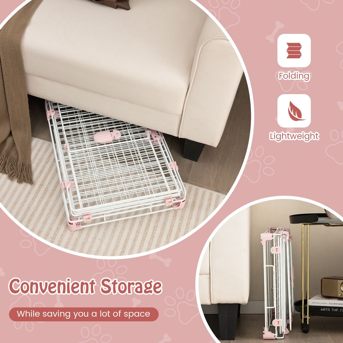 Folding Dog Kennel with Dual Locking Doors and Mobility Wheels