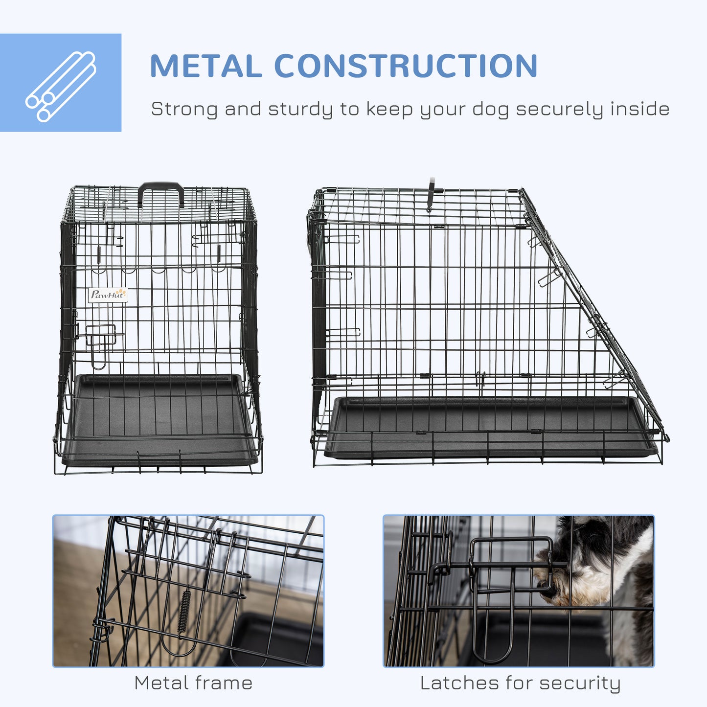 Metal Folding Dog Crate with Removable Tray - 78 x 47 x 55 cm