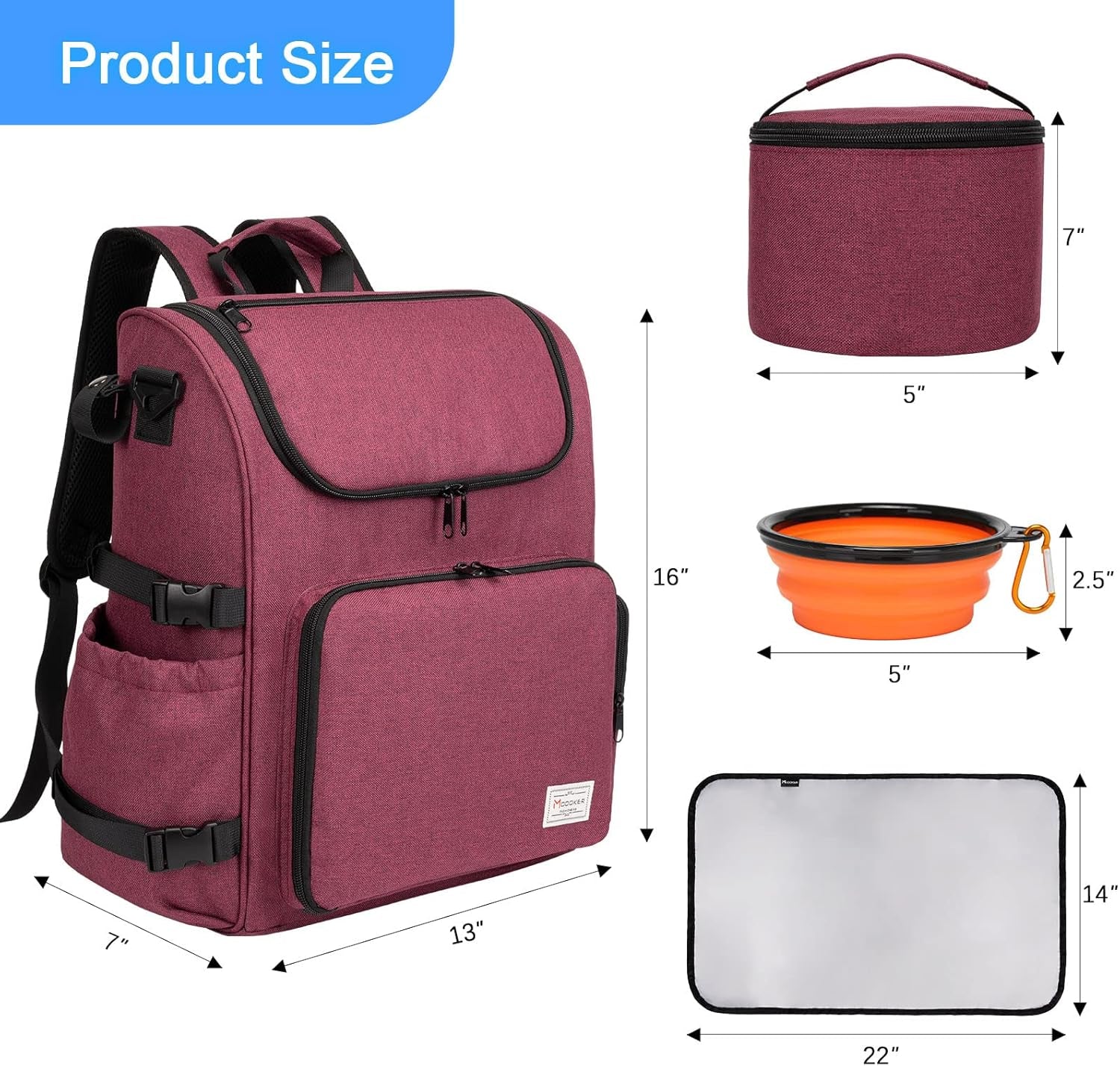 Pet Travel Backpack: Airline-Approved Organizer for Dogs and Cats with Shoulder Strap, Includes 2 Food Storage Containers, 2 Collapsible Bowls, and 1 Pet Mat - Rose Red