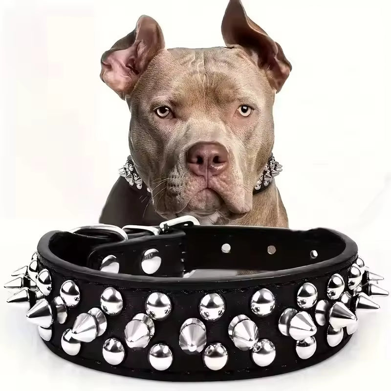 Adjustable PU Leather Punk Rivet Dog Collar for Small Dogs and Cats