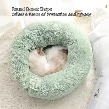 Premium Plush Faux Fur Donut Bed for Cats and Small to Medium Dogs - Comfortable, Washable, and Warm
