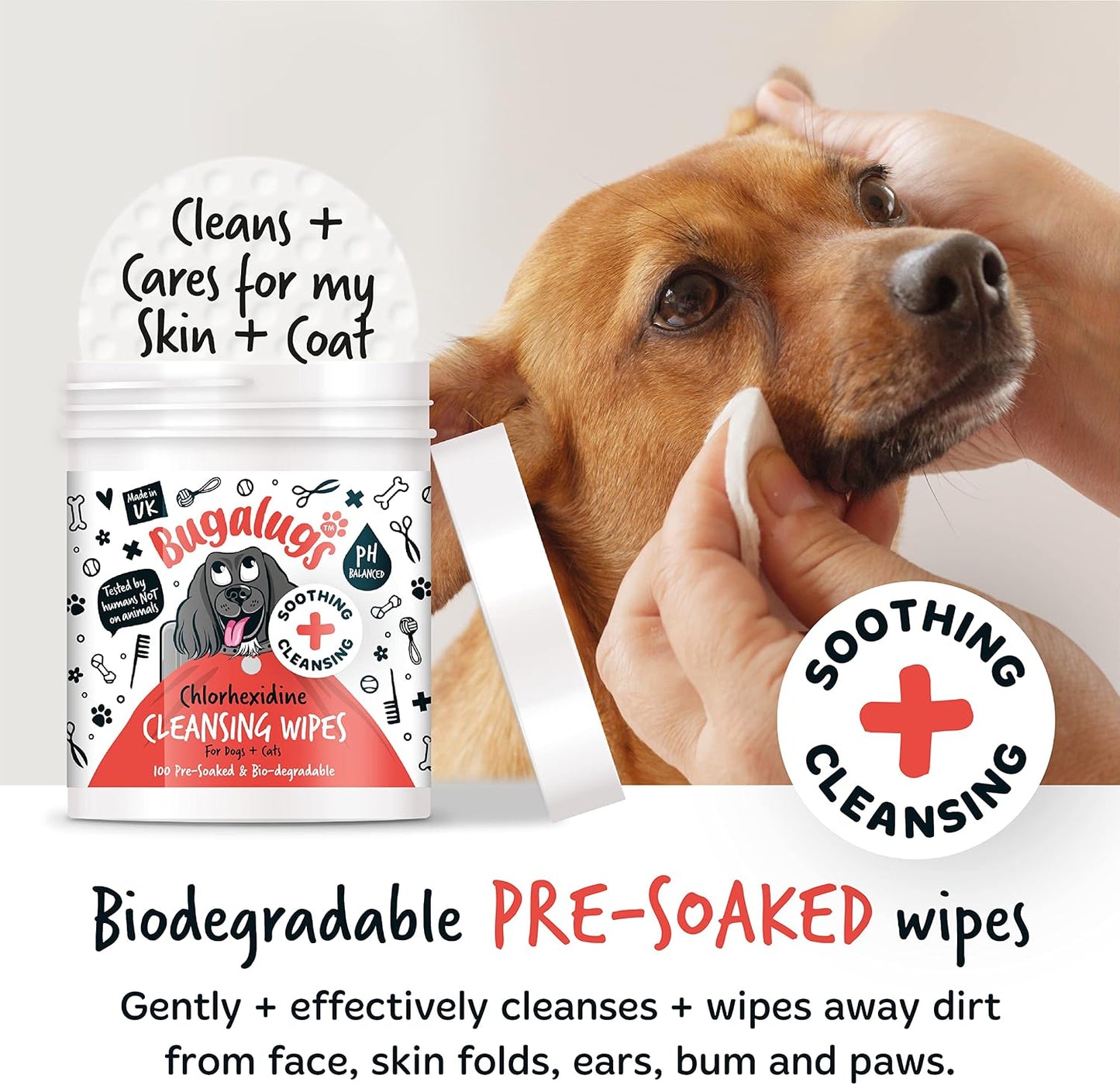 Dog Wipes for Pawly Skin - 100 Biodegradable Dog Grooming Pet Wipes. Use as Dog Ear Wipes, Dog Eye Wipes, Dog Face Wipes, Paw & Bum Wipes for Puppy, Dogs & Cat Grooming