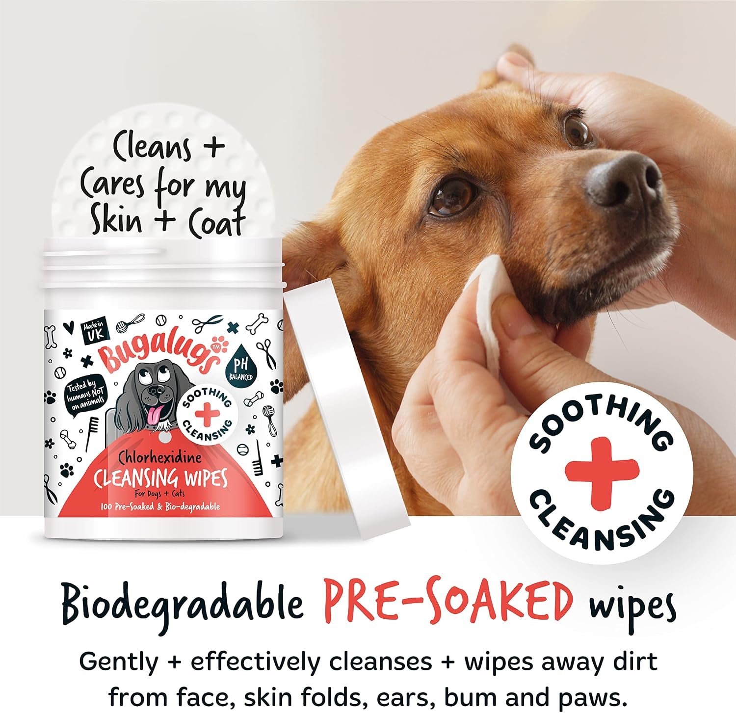 Dog Wipes for Pawly Skin - 100 Biodegradable Dog Grooming Pet Wipes. Use as Dog Ear Wipes, Dog Eye Wipes, Dog Face Wipes, Paw & Bum Wipes for Puppy, Dogs & Cat Grooming