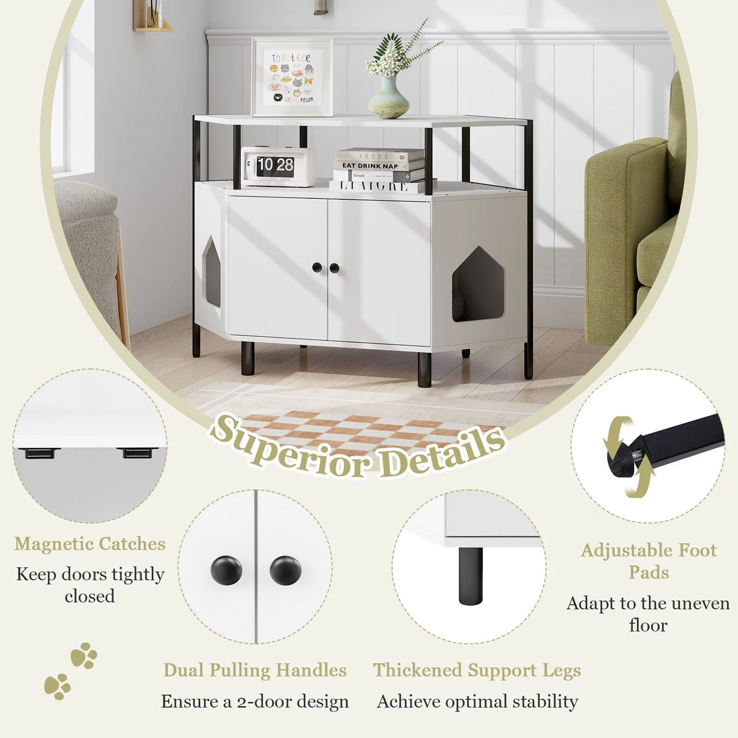 Corner Cat Litter Box Enclosure with Integrated Open Shelf