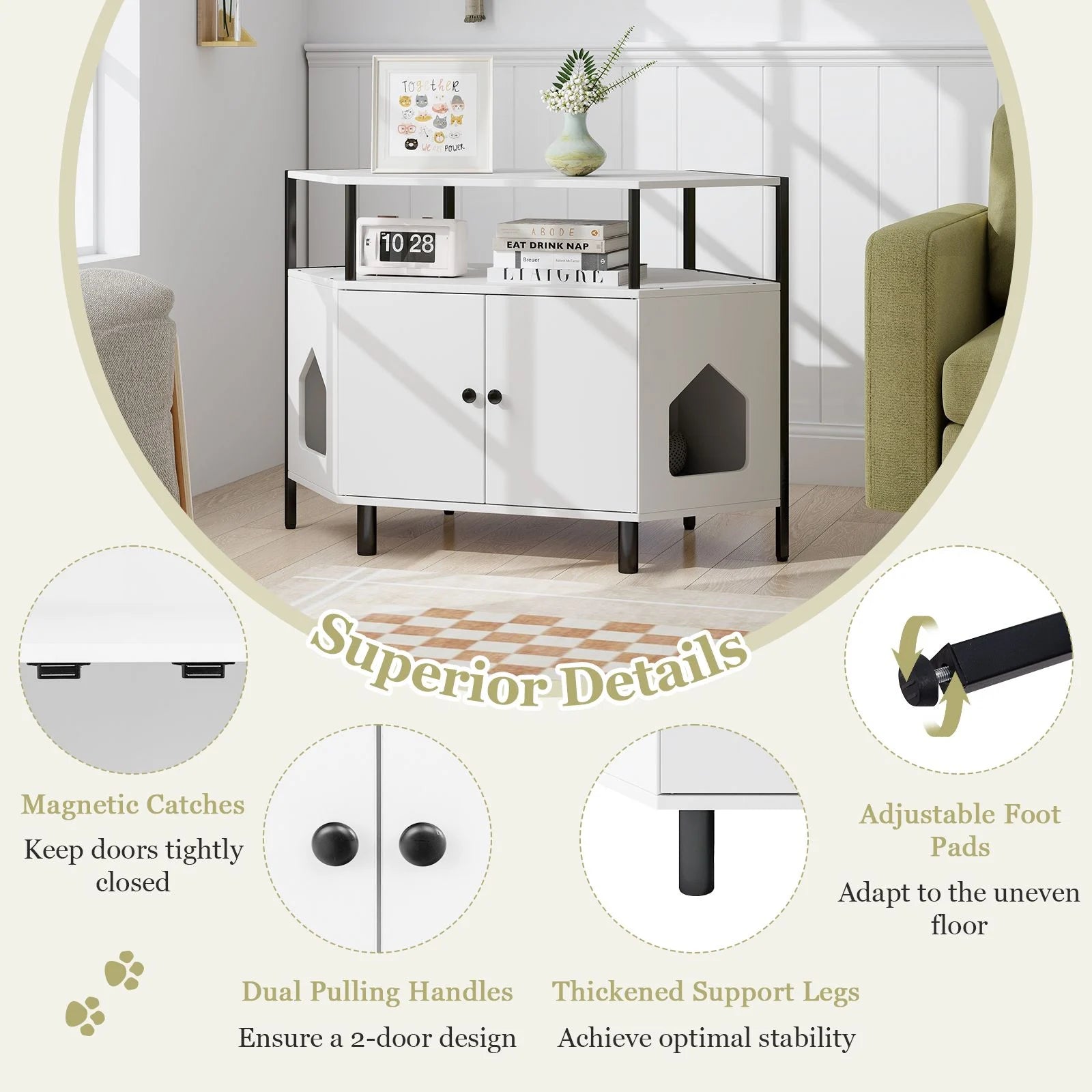 Corner Cat Litter Box Enclosure with Integrated Open Shelf