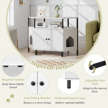 Corner Cat Litter Box Enclosure with Integrated Open Shelf