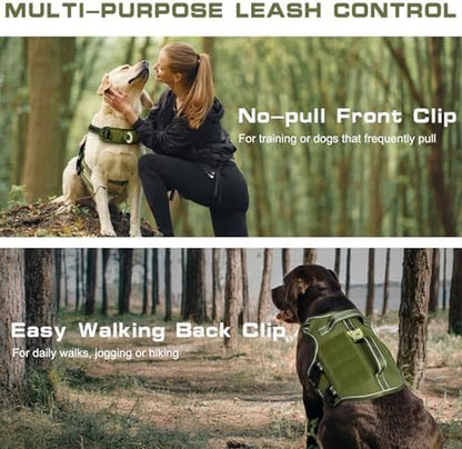 Dog Harness for Large Dogs Heavy Duty, Tactical No Pull Dog Harness with Molle System, Easy on and off Service Dog Vest, Breathable Padded, Adjustable Reflective Pet Vest for Walking Hiking Training