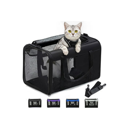 Soft-Sided Cat Carrier Bag - Airline Approved Pet Transport for Small to Medium Cats and Puppies up to 15 lbs, Featuring 4-Sided Mesh and Collapsible Design