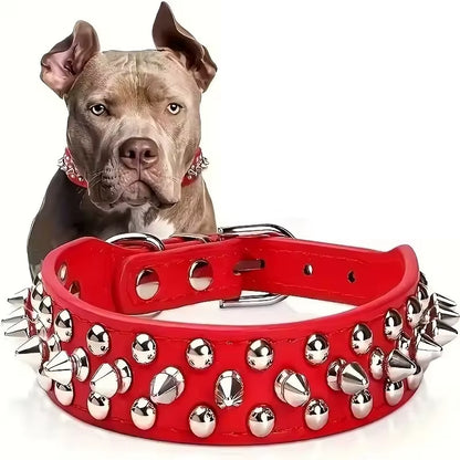 Adjustable PU Leather Punk Rivet Dog Collar for Small Dogs and Cats