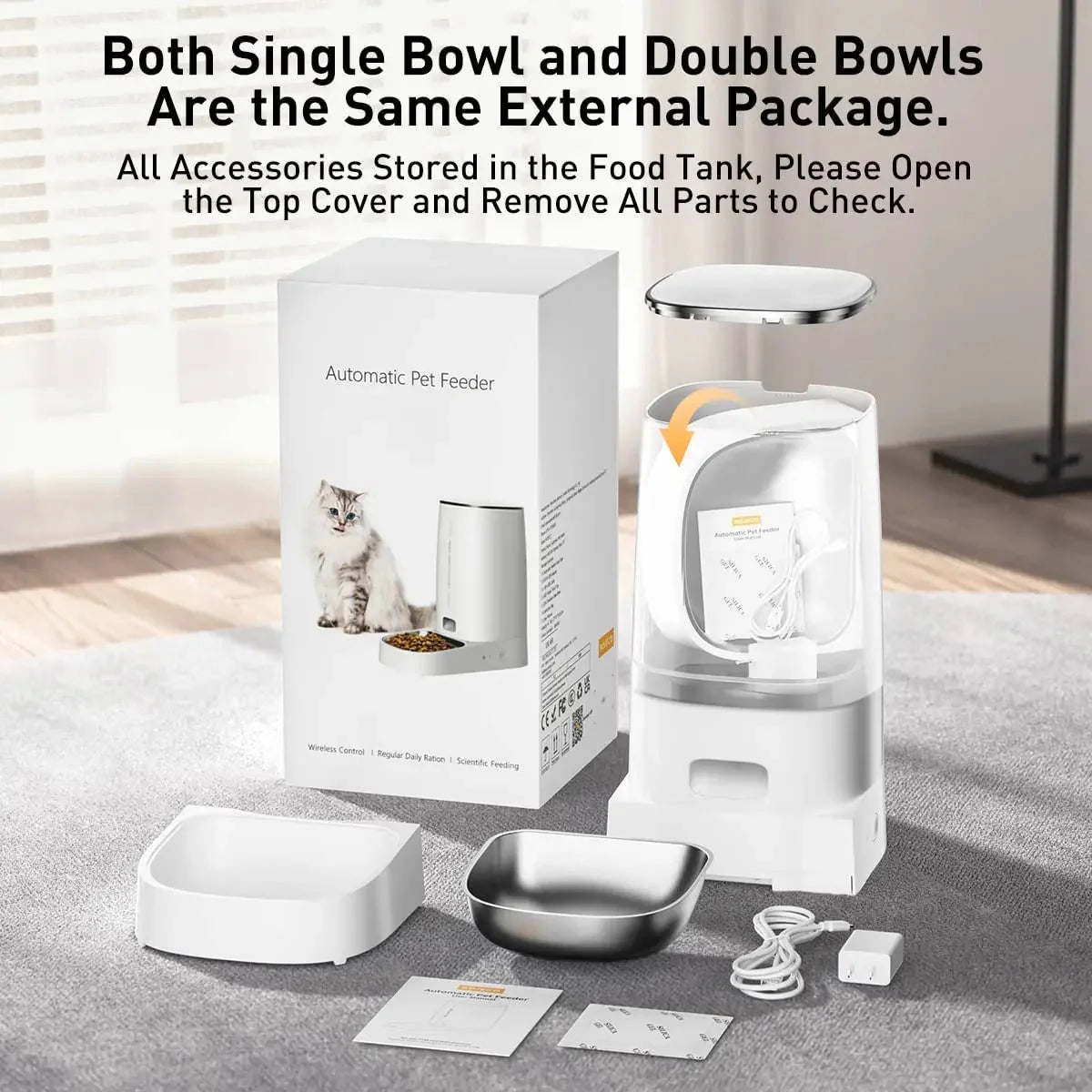 ROJECO Smart Automatic Cat Feeder with Wi-Fi Connectivity and Remote Control for Dry Food Dispensing for Cats and Dogs