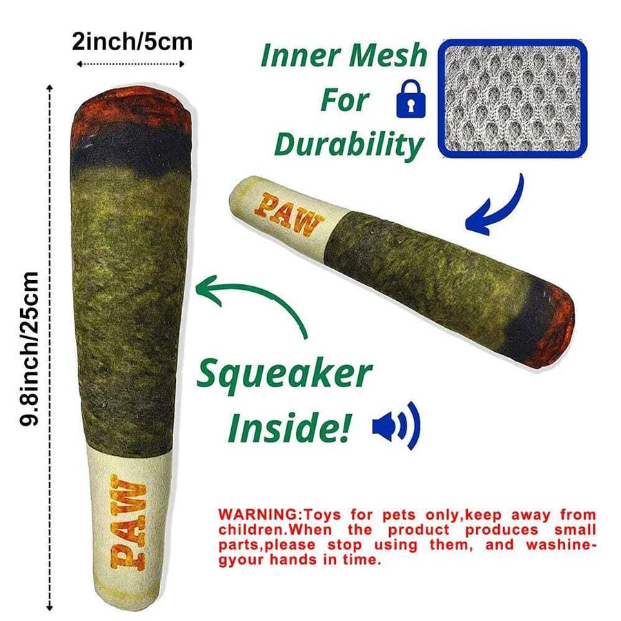 Interactive Plush Dog Toy - Cigar Design Squeaky Chew Toy for Small to Medium Dogs