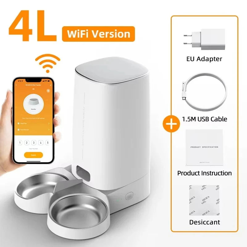 ROJECO Smart Automatic Cat Feeder with Wi-Fi Connectivity and Remote Control for Dry Food Dispensing for Cats and Dogs