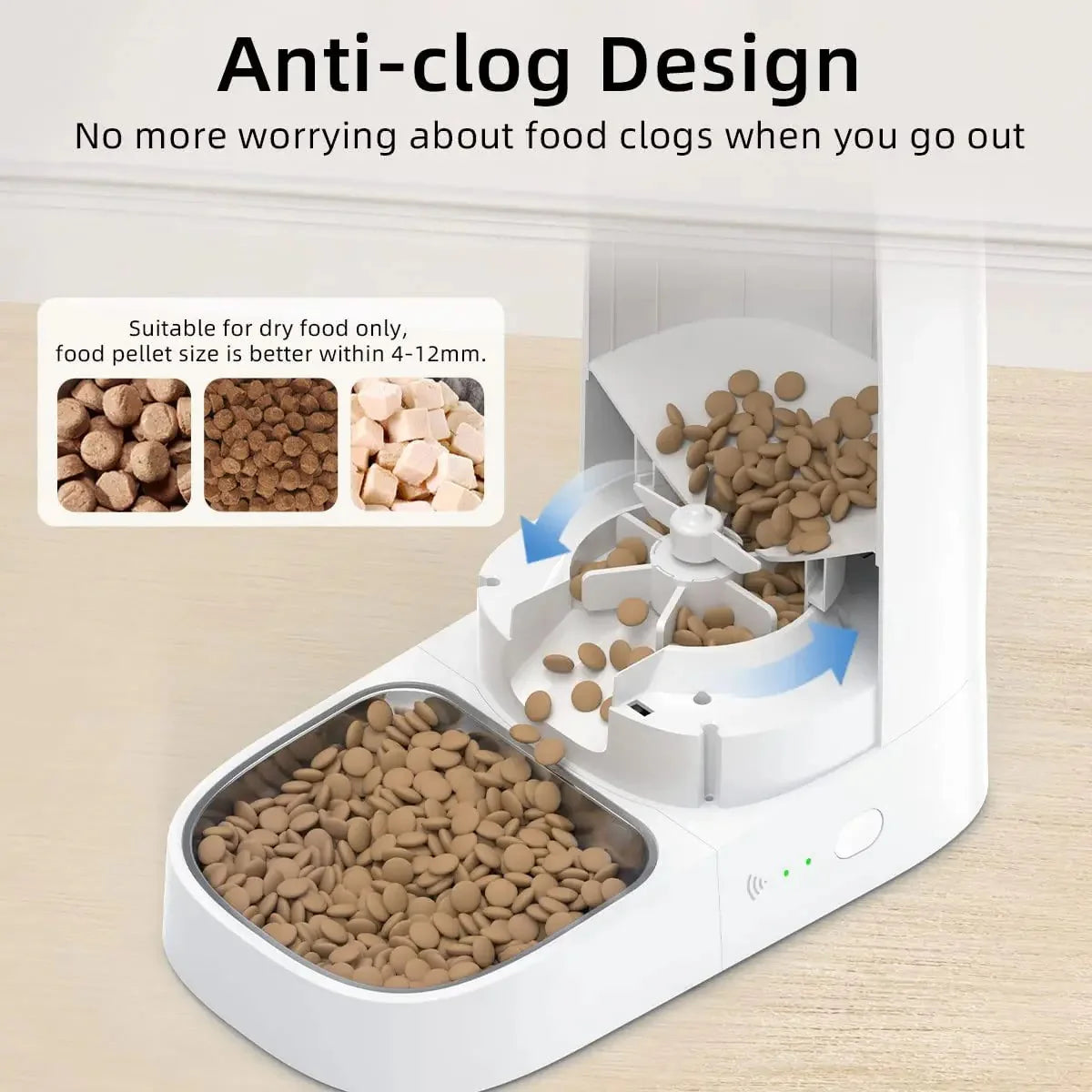 ROJECO Smart Automatic Cat Feeder with Wi-Fi Connectivity and Remote Control for Dry Food Dispensing for Cats and Dogs