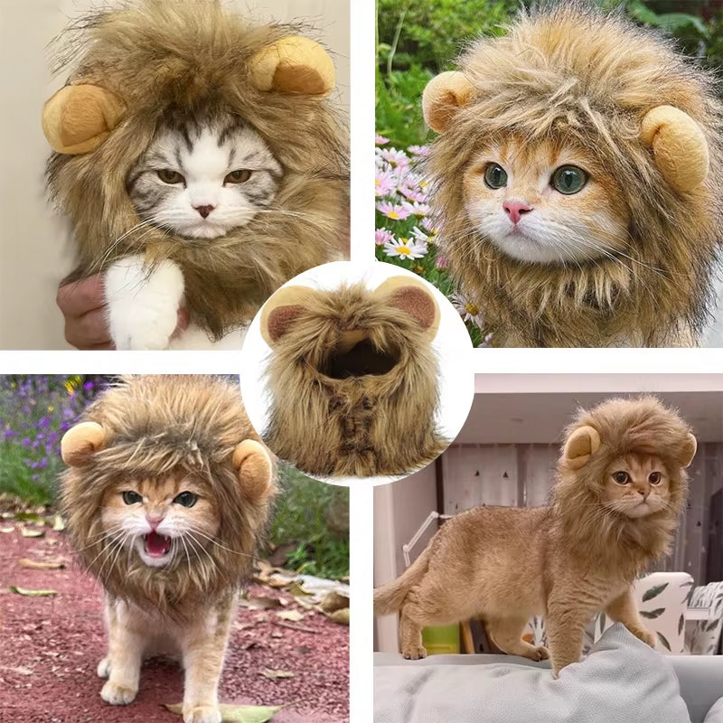 Cat Lion Head Pet Costume Wig Hat - Cute and Funny Decorative Headwear for Halloween