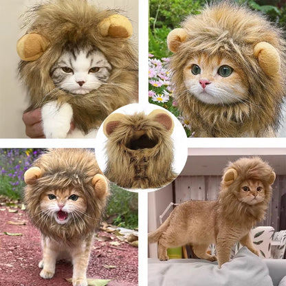 Cat Lion Head Pet Costume Wig Hat - Cute and Funny Decorative Headwear for Halloween