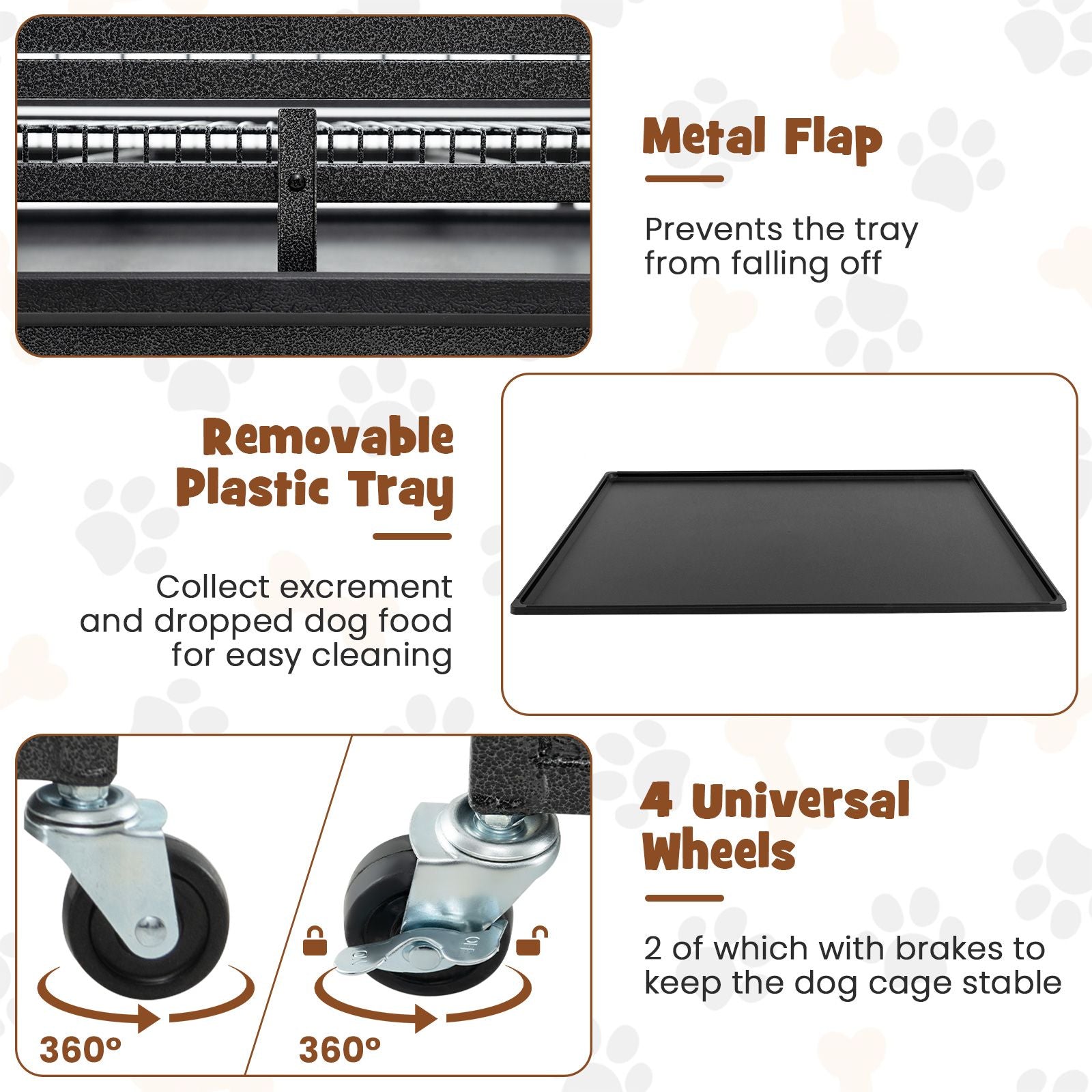 Foldable Metal Dog Cage with Double Doors and Wheels - 96/120 cm