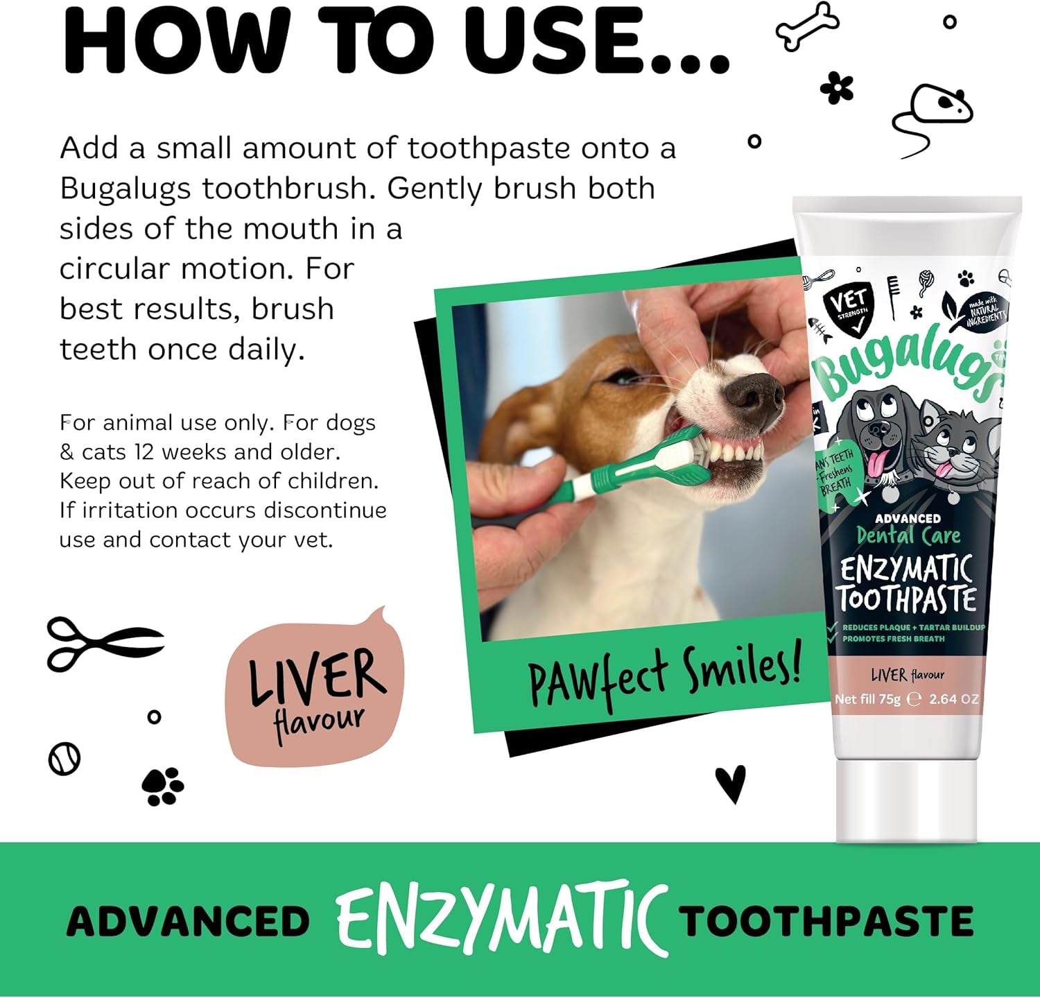 Dental Enzymatic Dog Toothpaste & Cat Toothpaste for Dog Teeth Cleaning, Dog Breath Freshener, Dog Plaque Remover & Tartar for Pets Use with Our Dog Toothbrush & Cat Toothbrush (Liver 75G)