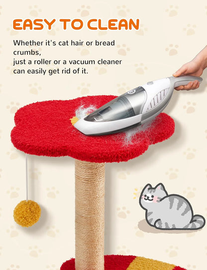 Flower Cat Tree 37In Cute Cat Tree Tower for Indoor Cats with 3 Sisal Covered Scratching Posts, Cozy Tower Condo, Padded Top Perch Green Fun Cat Tree Kitty Condo Cat Furniture for Indoor Cats
