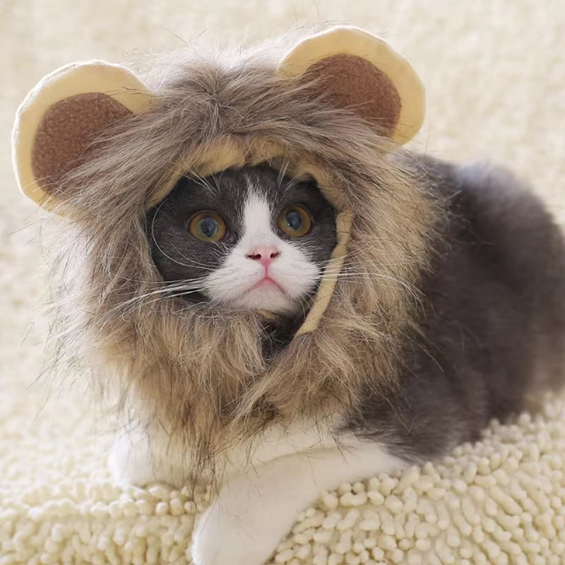 Cat Lion Head Pet Costume Wig Hat - Cute and Funny Decorative Headwear for Halloween