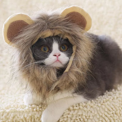 Cat Lion Head Pet Costume Wig Hat - Cute and Funny Decorative Headwear for Halloween