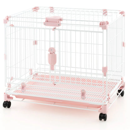 Folding Dog Kennel with Dual Locking Doors and Mobility Wheels