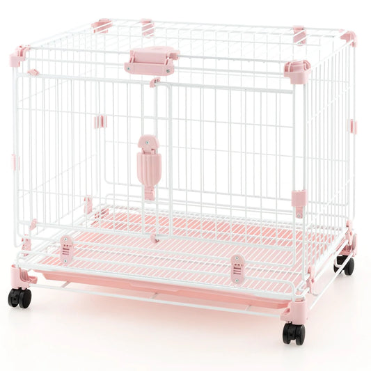 Folding Dog Kennel with Dual Locking Doors and Mobility Wheels