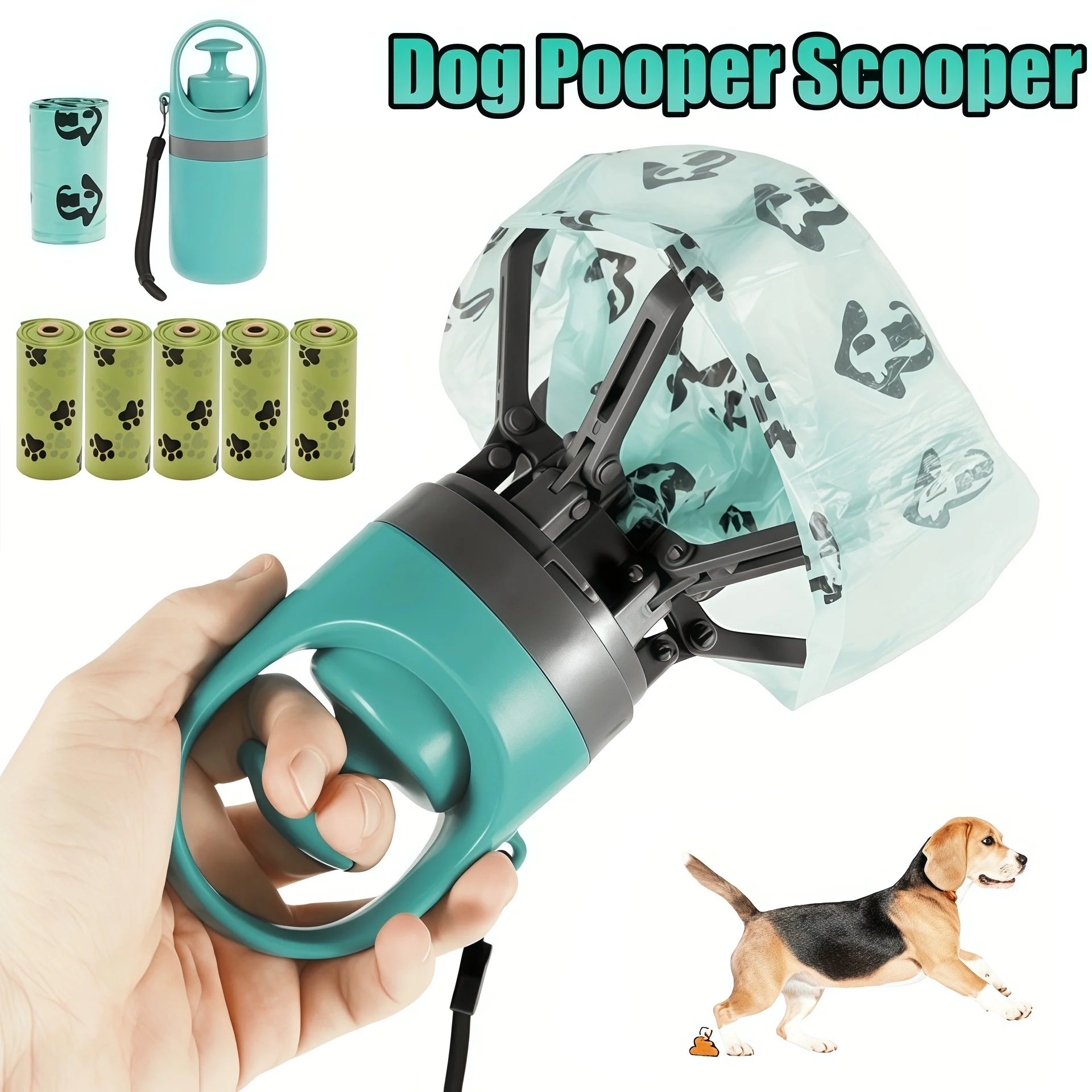 Portable Dog Waste Management Tool with Built-In Garbage Bag and No-Touch Design
