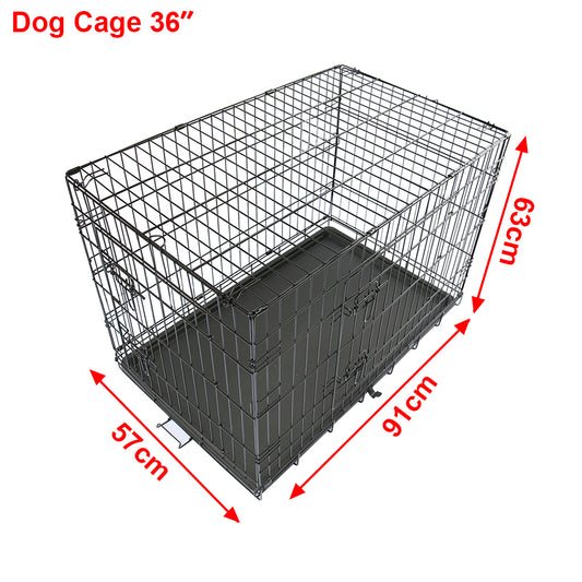 Metal Dog Cage and Puppy Training Kennel - Pet Carrier Crates (24"-48") - Black