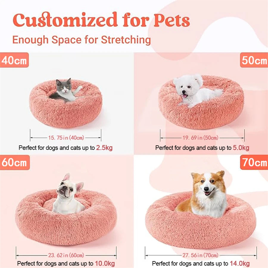 Premium Plush Faux Fur Donut Bed for Cats and Small to Medium Dogs - Comfortable, Washable, and Warm