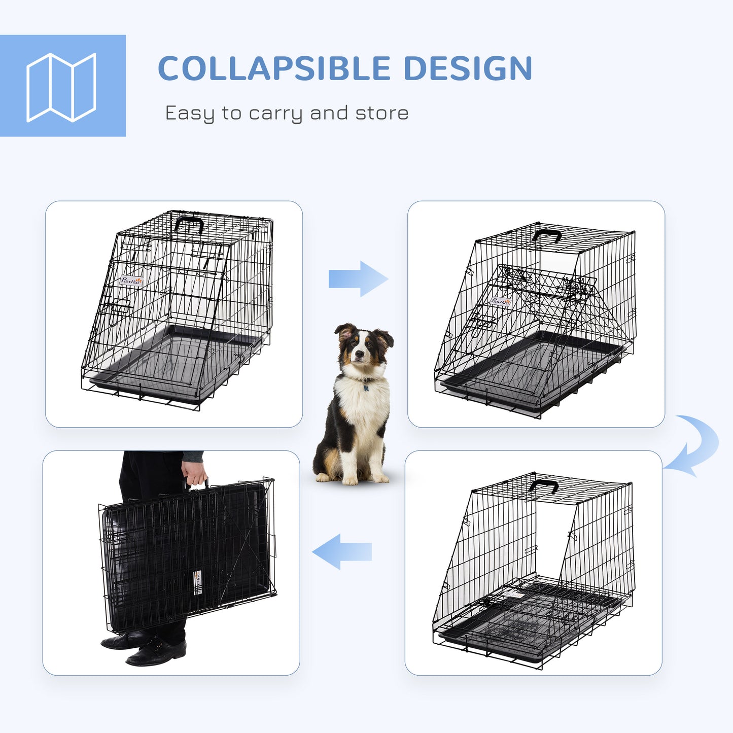 Metal Folding Dog Crate with Removable Tray - 78 x 47 x 55 cm