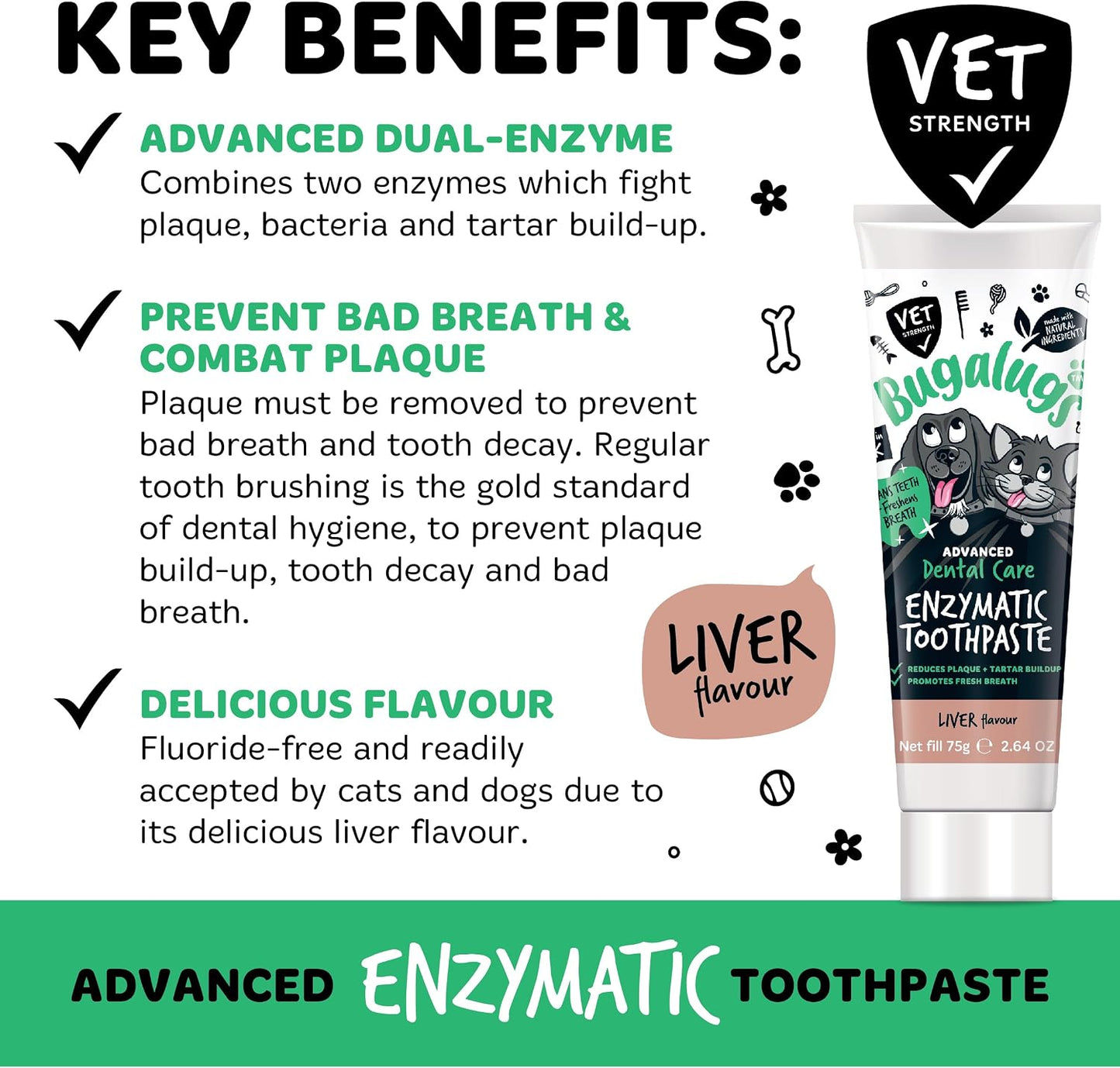 Dental Enzymatic Dog Toothpaste & Cat Toothpaste for Dog Teeth Cleaning, Dog Breath Freshener, Dog Plaque Remover & Tartar for Pets Use with Our Dog Toothbrush & Cat Toothbrush (Liver 75G)