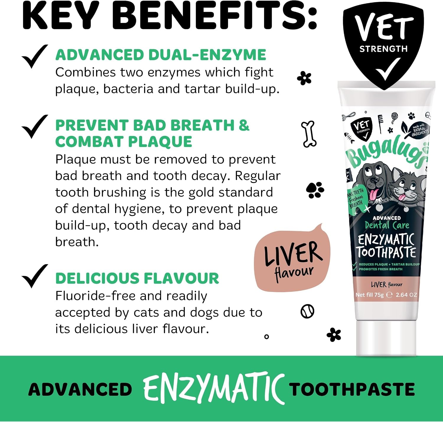 Dental Enzymatic Dog Toothpaste & Cat Toothpaste for Dog Teeth Cleaning, Dog Breath Freshener, Dog Plaque Remover & Tartar for Pets Use with Our Dog Toothbrush & Cat Toothbrush (Liver 75G)
