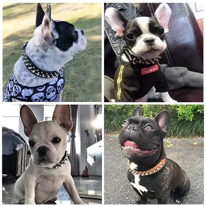 Adjustable PU Leather Punk Rivet Dog Collar for Small Dogs and Cats
