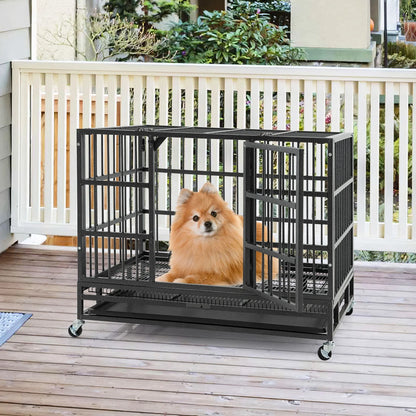 Foldable Metal Dog Cage with Double Doors and Wheels - 96/120 cm