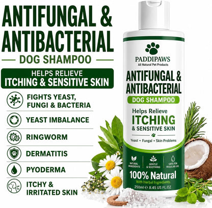 Itchy Dog Shampoo – Antifungal & Antibacterial Dog Shampoo for Sensitive Skin, Helps Relieve Itching, Yeast & Skin Irritation, Natural Dog Shampoo 250Ml